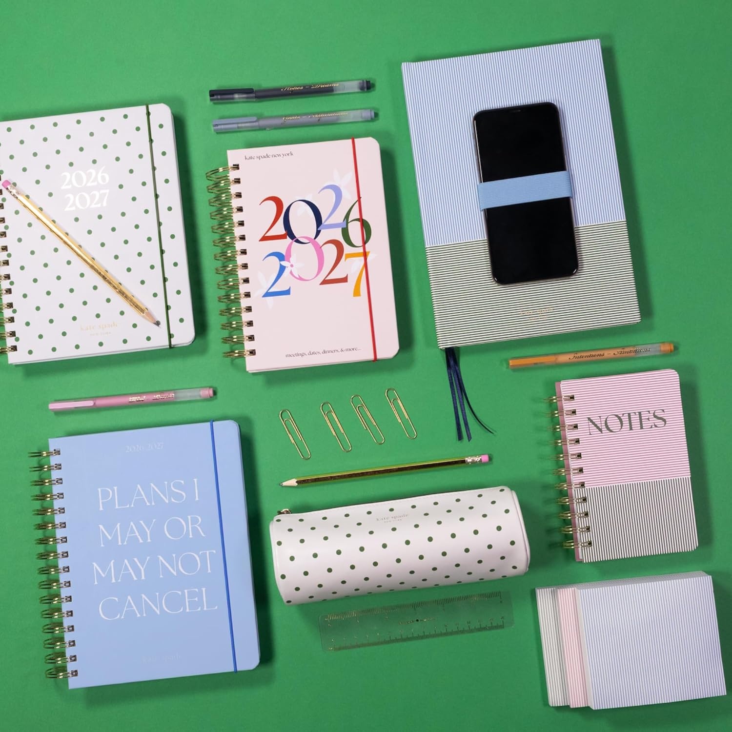 image:imagekate spade new york Gel Pen Set of 5 Inspirational Quote Pens with Colorful Ink Gold Foil Details Assorted Colors Goal Aspirations