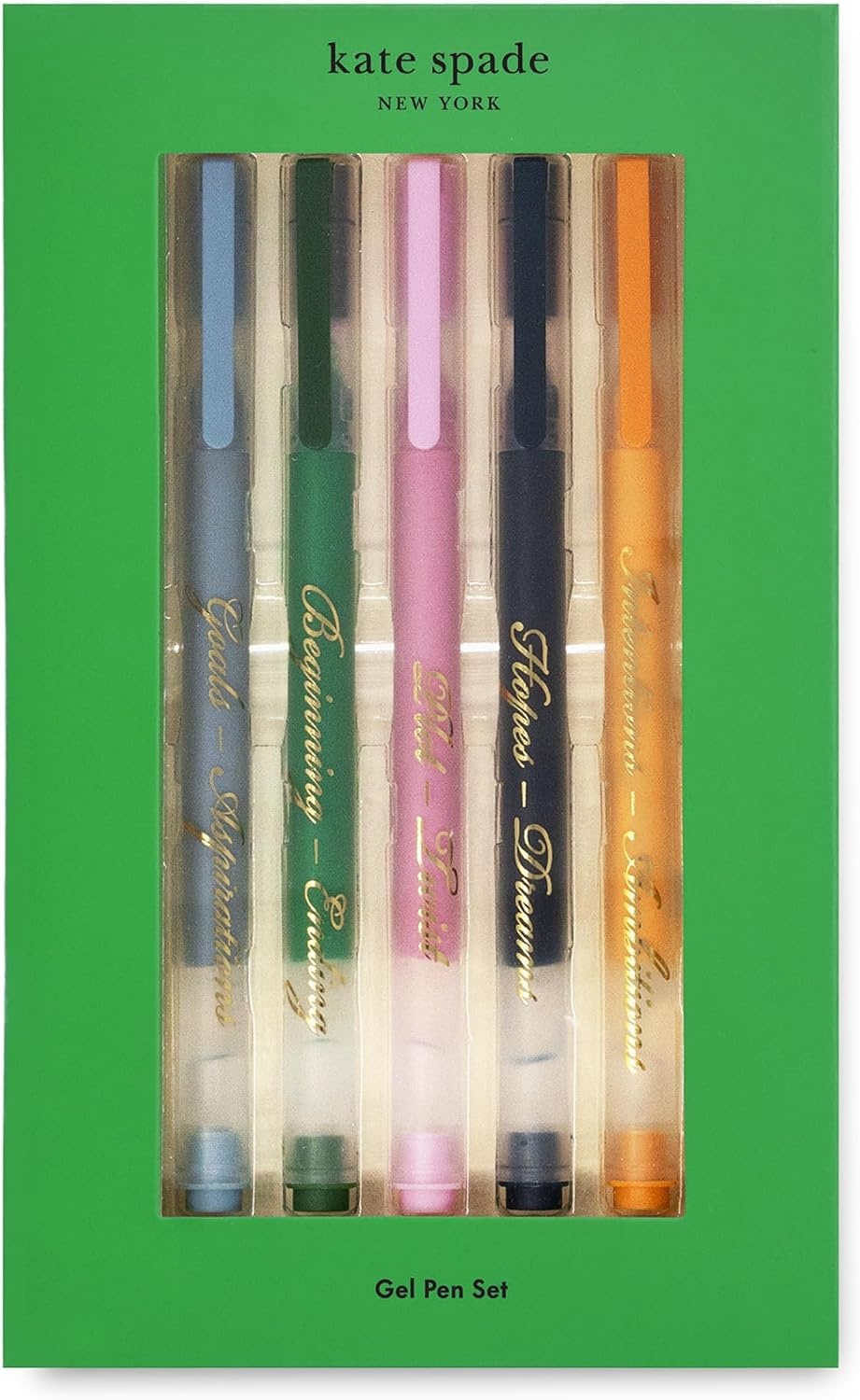 image:imagekate spade new york Gel Pen Set of 5 Inspirational Quote Pens with Colorful Ink Gold Foil Details Assorted Colors Goal Aspirations
