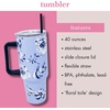 image:imagekate spade new york 40 Ounce Tumbler with Handle and Straw Cupholder Friendly Double Wall Stainless Steel Insulated Cup GreenFloral Toile
