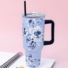 image:imagekate spade new york 40 Ounce Tumbler with Handle and Straw Cupholder Friendly Double Wall Stainless Steel Insulated Cup GreenFloral Toile