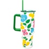 image:imagekate spade new york 40 Ounce Tumbler with Handle and Straw Cupholder Friendly Double Wall Stainless Steel Insulated Cup GreenPainterly Bouquet
