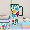 image:imagekate spade new york 40 Ounce Tumbler with Handle and Straw Cupholder Friendly Double Wall Stainless Steel Insulated Cup GreenPainterly Bouquet