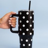 image:imagekate spade new york 40 Ounce Tumbler with Handle and Straw Cupholder Friendly Double Wall Stainless Steel Insulated Cup GreenPicture Dot
