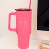 image:imagekate spade new york 40 Ounce Tumbler with Handle and Straw Cupholder Friendly Double Wall Stainless Steel Insulated Cup GreenPink