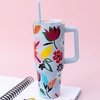 image:imagekate spade new york 40 Ounce Tumbler with Handle and Straw Cupholder Friendly Double Wall Stainless Steel Insulated Cup GreenSafari Floral