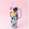 image:imagekate spade new york 40 Ounce Tumbler with Handle and Straw Cupholder Friendly Double Wall Stainless Steel Insulated Cup GreenSafari Floral