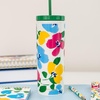 image:imagekate spade new york Acrylic Tumbler with Lid and Straw 24 oz Tumbler Slim Double Wall Tumbler Spade SmileyPainterly Bouquet