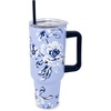 image:imagekate spade new york 40 Ounce Tumbler with Handle and Straw Cupholder Friendly Double Wall Stainless Steel Insulated Cup GreenFloral Toile