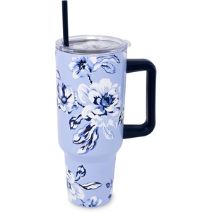 image:imagekate spade new york 40 Ounce Tumbler with Handle and Straw Cupholder Friendly Double Wall Stainless Steel Insulated Cup GreenFloral Toile