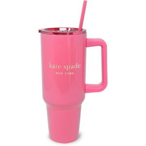 image:imagekate spade new york 40 Ounce Tumbler with Handle and Straw Cupholder Friendly Double Wall Stainless Steel Insulated Cup GreenPink