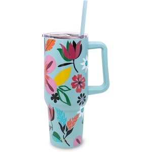 image:imagekate spade new york 40 Ounce Tumbler with Handle and Straw Cupholder Friendly Double Wall Stainless Steel Insulated Cup GreenSafari Floral