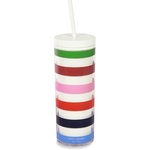 image:imagekate spade new york Acrylic Tumbler with Lid and Straw 24 oz Tumbler Slim Double Wall Tumbler Spade SmileyAdventure Stripe