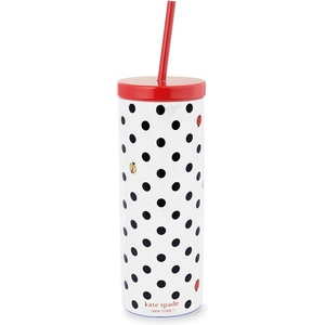 image:imagekate spade new york Acrylic Tumbler with Lid and Straw 24 oz Tumbler Slim Double Wall Tumbler Spade SmileyLadybug Dot
