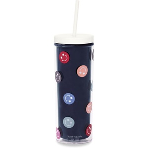 image:imagekate spade new york Acrylic Tumbler with Lid and Straw 24 oz Tumbler Slim Double Wall Tumbler Spade SmileySpade Smiley