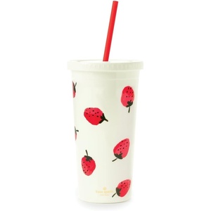 image:imagekate spade new york Insulated Tumbler with Reusable Straw 20 Ounce Acrylic Travel Cup with Lid Strawberries