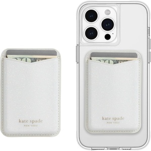 image:imagekate spade new york Morgan Magnetic Phone WalletCard Holder  Compatible with MagSafe Phones and Cases  Chalk PinkWhite Glitter