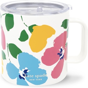 image:imagekate spade new york Stainless Steel Insulated Mug with Handle and Lid 16 Ounce Double Wall Tumbler Reusable Coffee Travel Mug for Hot and Cold Drinks Hidden GardenPainterly Blooms