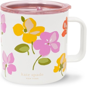 image:imagekate spade new york Stainless Steel Insulated Mug with Handle and Lid 16 Ounce Double Wall Tumbler Reusable Coffee Travel Mug for Hot and Cold Drinks Hidden GardenSpring Pansies