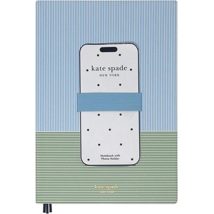 image:imagekate spade new york XL Notebook with Phone Holder 10 x 7 Lined Journal with Leatherette Cover 168 Pages Gilded Edges Ribbon Bookmark Elastic Closure amp Interior Pocket Petite Stripe