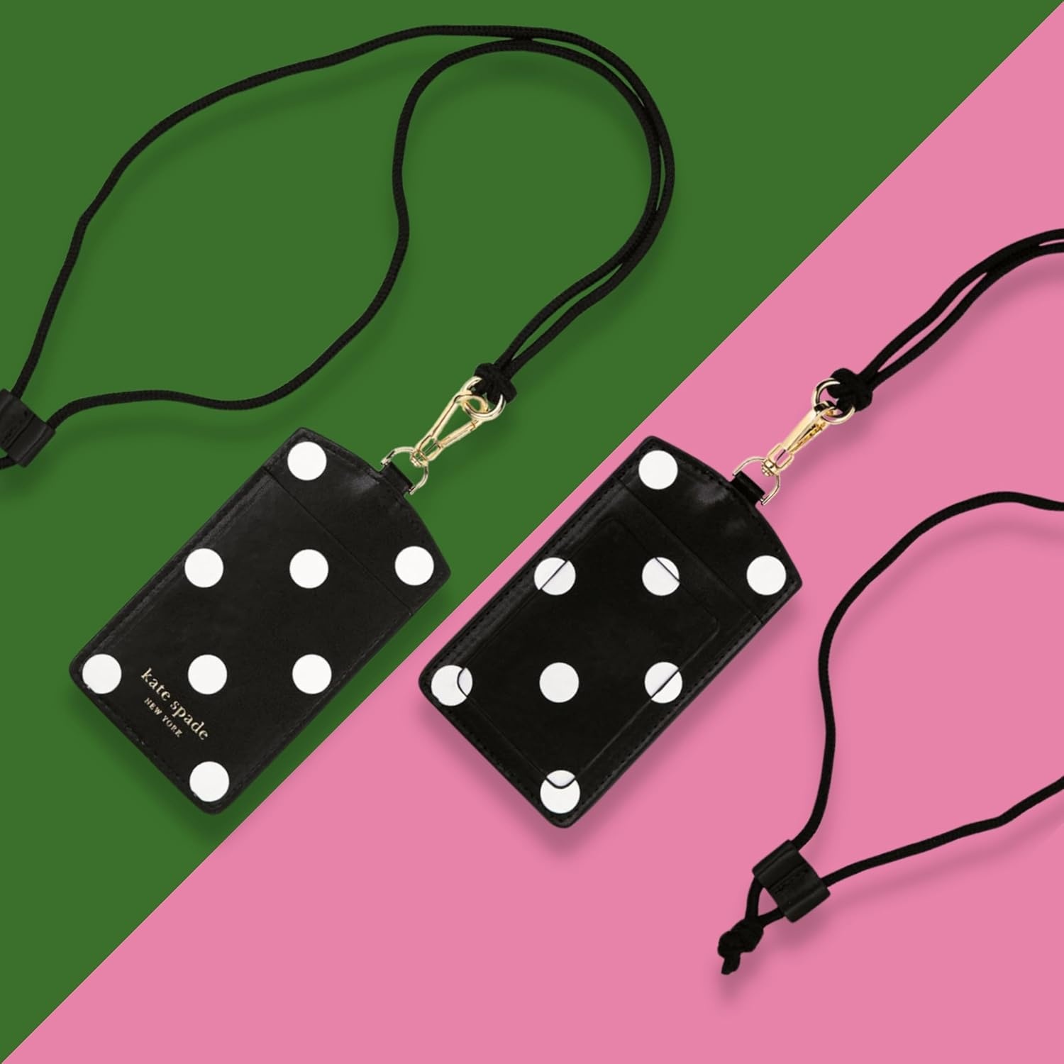 image:imageKate Spade New York ID Badge Holder with Lanyard Vegan Leather Slim Card Wallet Name Tag Case for Work School or Travel Gold Dot with ScriptPicture Dot