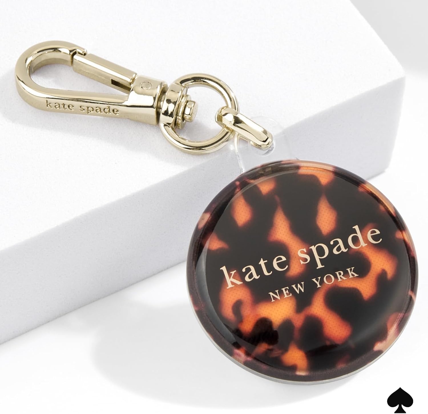 image:imagekate spade new york AirTag Holder with Gold Ring Clip  Protective Case for Apple AirTag  Hollyhock CreamTortoiseshell