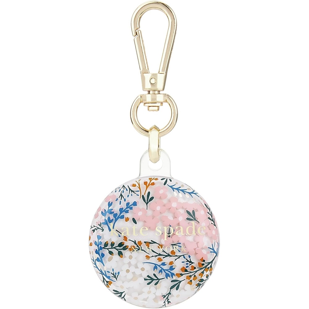 image:imagekate spade new york AirTag Holder with Gold Ring Clip  Protective Case for Apple AirTag  Hollyhock CreamMulti Floral RosePacific Green