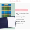 image:imagekate spade new york A4 Clipboard Folio with Low Profile Clip Professional Padfolio Includes Lined Notepad Pen Loop and Pocket Ocean StripeGrand Plaid Duo
