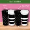 image:imagekate spade new york BlackWhite Reusable Coffee Cups with Lids Travel Tumbler Set of 4 16oz BPAFree Plastic Cups with Lids Coffee Mugs for Hot or Cold Drinks Dots and StripesDots and Stripes