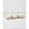 image:imagekate spade new york Serveware What A Treat Dip Bowls With Tray Set Of 3 Porcelain And Wood Material Dishwasher Safe Bowl Serving Bowls Snacks Bowl White And Brown 4 Piece 12 Ounce Capacity