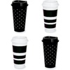 image:imagekate spade new york BlackWhite Reusable Coffee Cups with Lids Travel Tumbler Set of 4 16oz BPAFree Plastic Cups with Lids Coffee Mugs for Hot or Cold Drinks Dots and StripesDots and Stripes