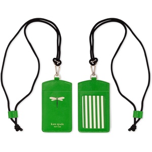 image:imageKate Spade New York ID Badge Holder with Lanyard Vegan Leather Slim Card Wallet Name Tag Case for Work School or Travel Gold Dot with ScriptDragonfly Flight