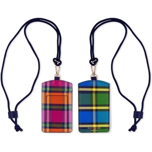 image:imageKate Spade New York ID Badge Holder with Lanyard Vegan Leather Slim Card Wallet Name Tag Case for Work School or Travel Gold Dot with ScriptGrand Plaid Duo