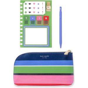 image:imageKate Spade New York Zipper Pouch Filled with Planner Stickers and Accessories Set Includes Notepad Sticker Tabs Black Ink Pen and Holder Vegan Leather Accessory Bag Sunny Day Stripe