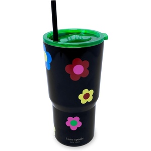 image:imagekate spade new york 20 Ounce Insulated Tumbler for Cold and Hot Drinks with Reusable Straw Stainless Steel Travel Cup with Slide Top Lid Gingham GardenGingham Garden