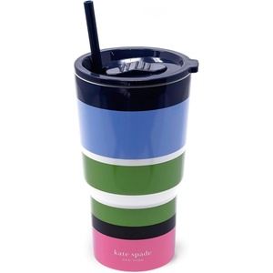 image:imagekate spade new york 20 Ounce Insulated Tumbler for Cold and Hot Drinks with Reusable Straw Stainless Steel Travel Cup with Slide Top Lid Gingham GardenSunny Day Stripe