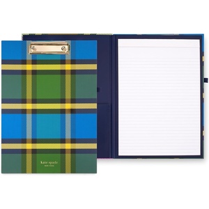 image:imagekate spade new york A4 Clipboard Folio with Low Profile Clip Professional Padfolio Includes Lined Notepad Pen Loop and Pocket Ocean StripeGrand Plaid Duo