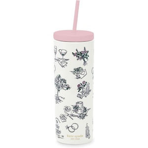 image:imagekate spade new york Acrylic Tumbler with Lid and Straw 24 oz Tumbler Slim Double Wall Tumbler Bridal ToileBridal Toile