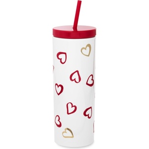 image:imagekate spade new york Acrylic Tumbler with Lid and Straw 24 oz Tumbler Slim Double Wall Tumbler Brushstroke Hearts