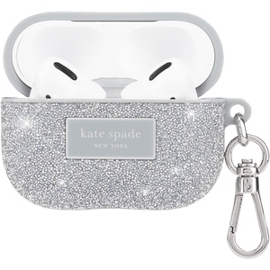 image:imagekate spade new york AirPods Pro Protective Case with Keychain Ring  Multi Floral Black and White Compatible with AirPods Pro 2nd  1st GenerationCrystal Pave Silver