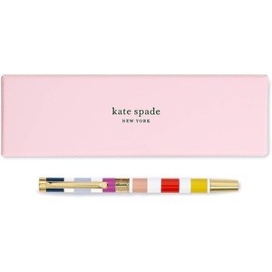 image:imagekate spade new york Black Ink Ballpoint Pen with Reusable Gift Box Professional Office Pen for Women Accepts Standard Refills Modern LeopardCandy Stripe