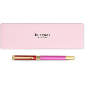image:imagekate spade new york Black Ink Ballpoint Pen with Reusable Gift Box Professional Office Pen for Women Accepts Standard Refills Modern LeopardRedPink Colorblock