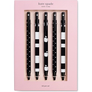 image:imagekate spade new york Black Ink Pen Set of 5 Cute Leopard Click Pens Plastic Retractable Pens for Writing and Journaling Forest FelineDots and Stripes