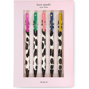 image:imagekate spade new york Black Ink Pen Set of 5 Cute Leopard Click Pens Plastic Retractable Pens for Writing and Journaling Forest FelineForest Feline