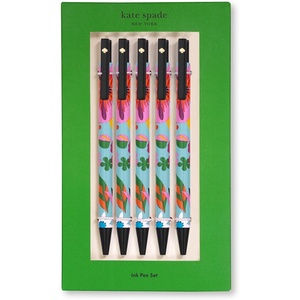 image:imagekate spade new york Black Ink Pen Set of 5 Cute Leopard Click Pens Plastic Retractable Pens for Writing and Journaling Forest FelineSafari Floral
