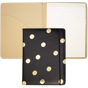 image:imagekate spade new york BlackGold Leatherette Notepad Folio Professional Padfolio with Lined Writing Pad Interior Pocket and Pen Loop Scatter DotScatter Dot