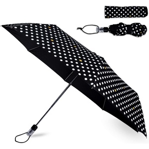 image:imagekate spade new york BlackWhite Travel Umbrella Lightweight Compact Umbrella with Storage Sleeve Polka DotsPolka Dots