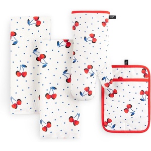 image:imagekate spade new york Cherry Dot Kitchen Towel Oven Mitt amp Pot Holder 4Pack Set 17 x 28 7 x 13 7 x 10 WhiteRedBlue