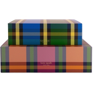 image:imagekate spade new york Decorative Storage Boxes with Lids 2 Pack Sturdy Organizer Storage Bins Includes Medium and Large Nesting Boxes with Magnetic Closure Grand Plaid Duo