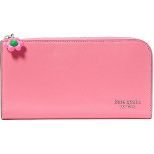 image:imagekate spade new york Devin Pebbled Leather Zip Around Continental WalletRuby Citrus With Flower Zipper