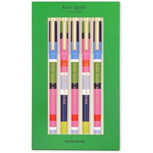 image:imagekate spade new york Fine Point Pen Set of 5 Plastic Colorful Pens Fine Tip Colored Ink Pens for Precise Writing and Journaling Sunny Day Stripe